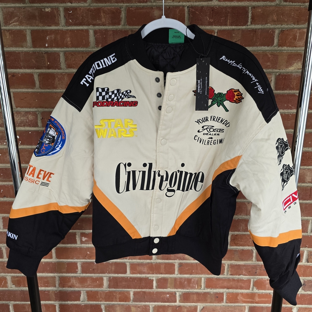 Civilregime Men's Cream & Black Pod Racing Bomber Jacket